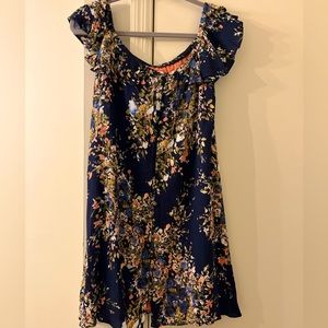 Off the shoulder, floral mini dress.
